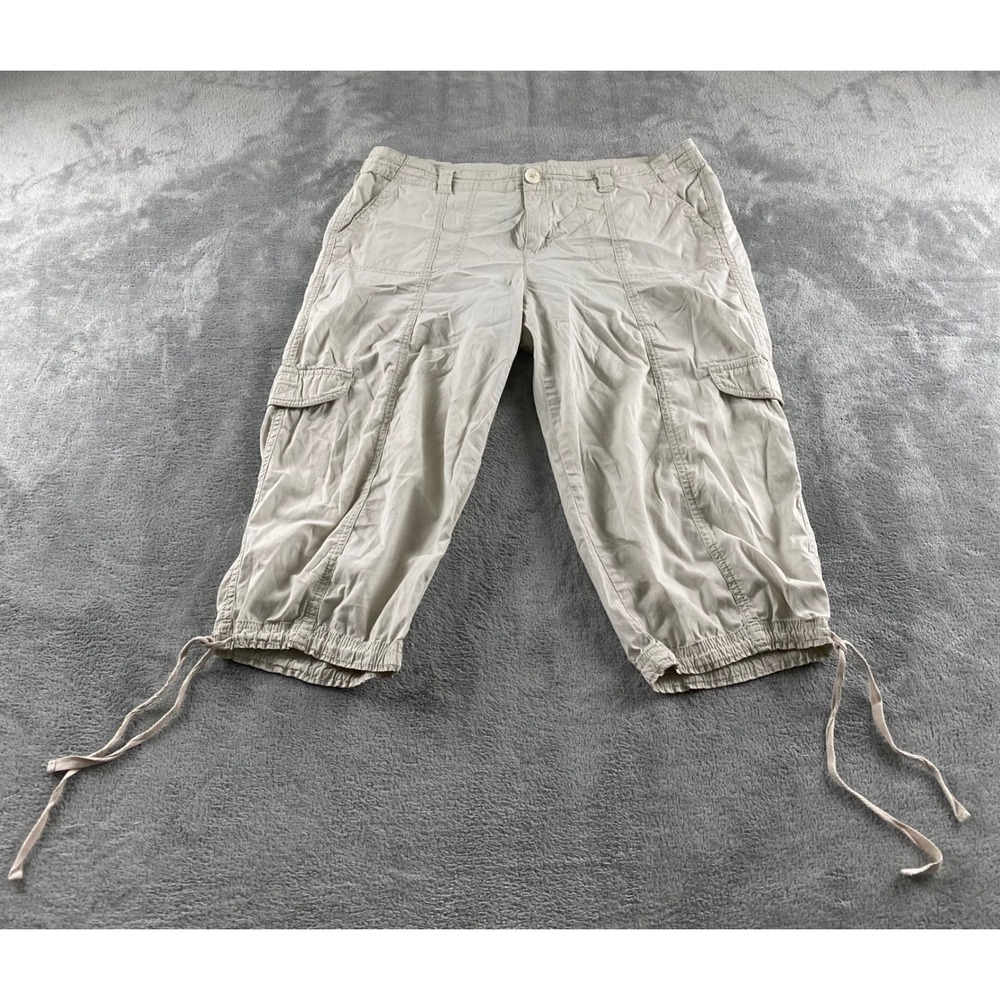Women's Light Beige Cargo Capris with Drawstring Hem